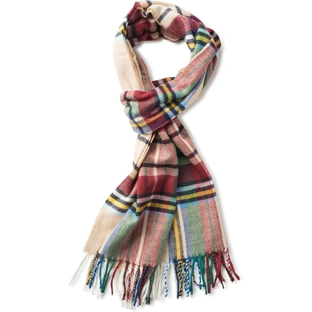 Women's Tan Plaid Super Soft Classic Cashmere Feel Winter Scarves And Wraps